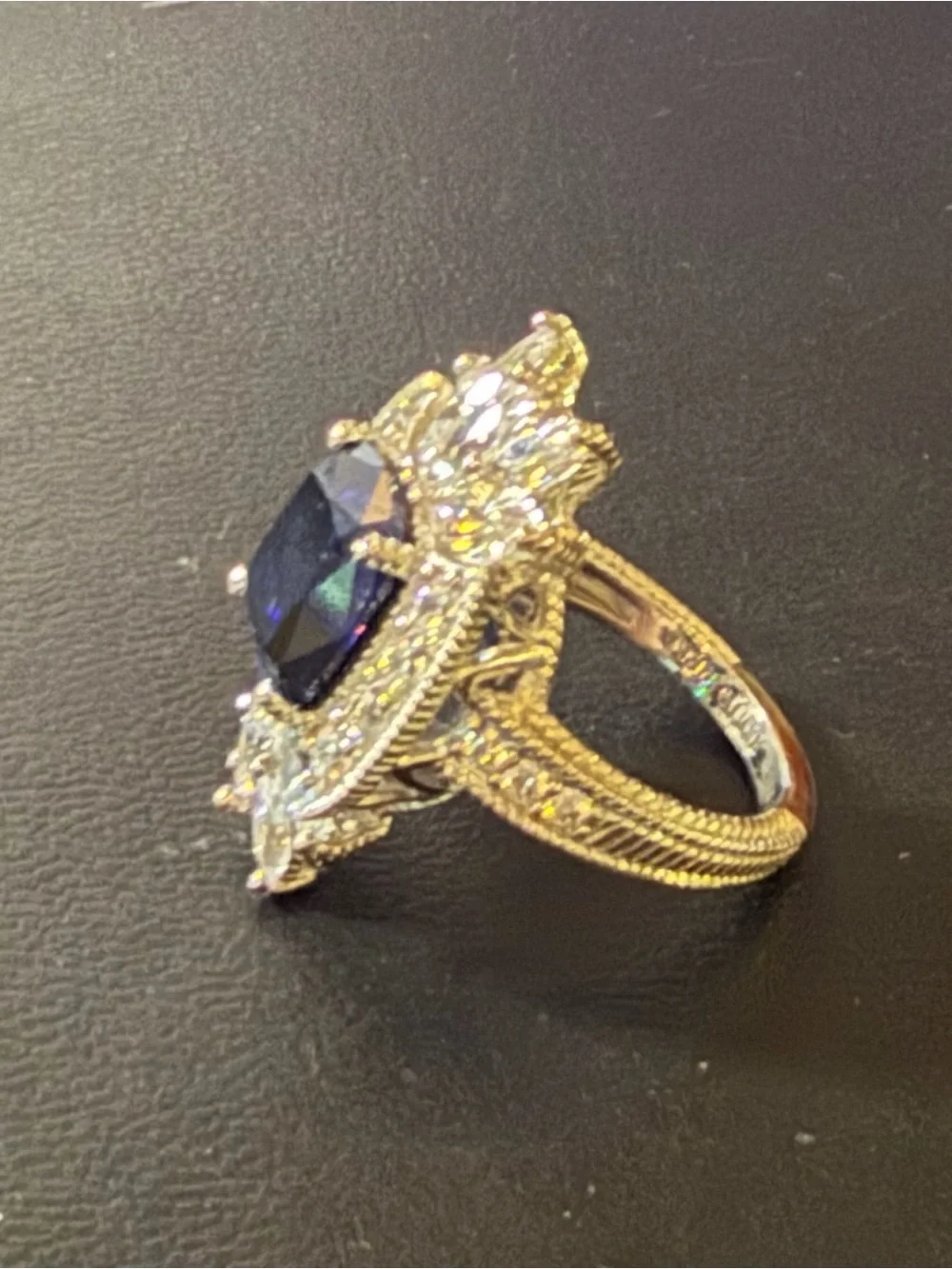 Judith Ripka Lab Blue Sapphire & CZ Rhodium Over Sterling Silver Ring, Size 6